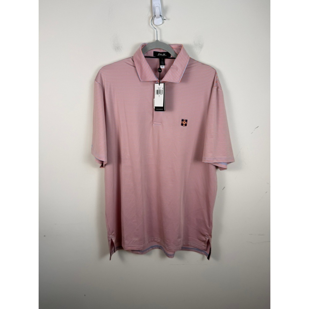 RLX Ralph Lauren Mens Orange Blue Striped Performance Golf Polo Shirt Large New